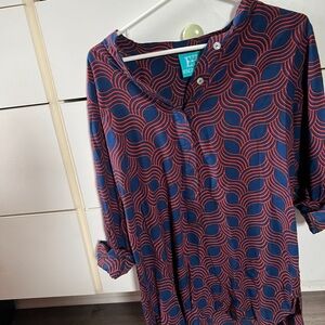 Escapada Navy & Coral Wave Print Blouse – Size M